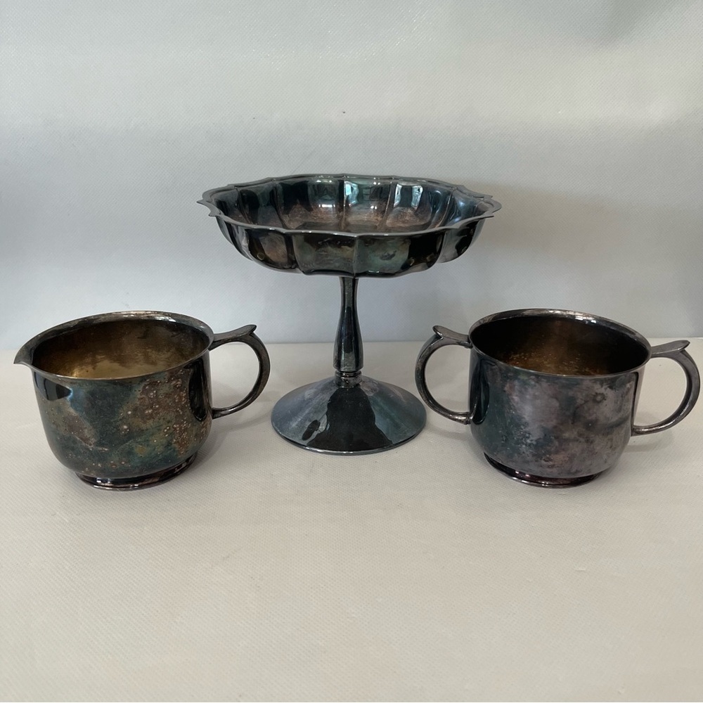 Vintage Silver Plated Sugar Cream Candy Dish Set